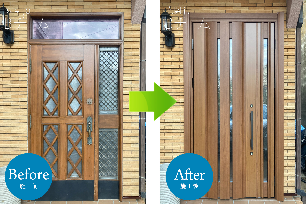 ヤマハの木製玄関ドアをYKKの玄関ドアに交換した事例